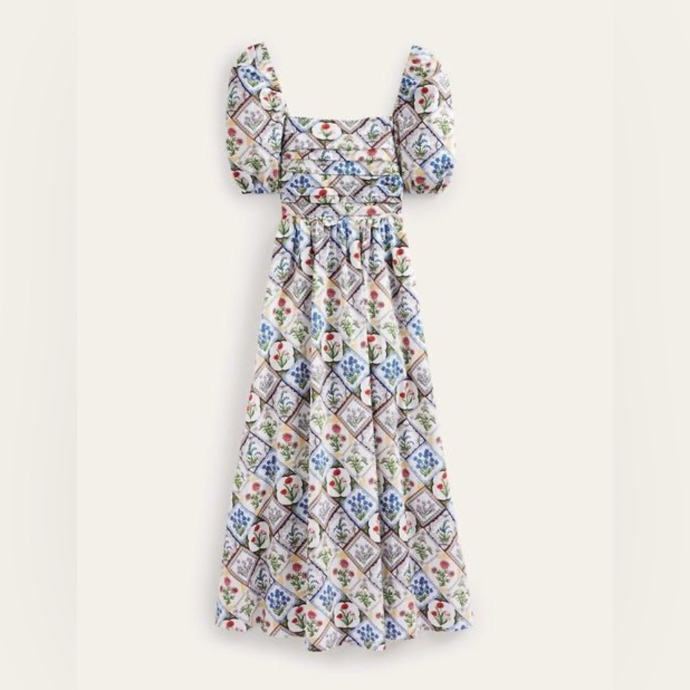 Boden Sweetheart Linen Dress-Ivory Wild Bluebell Size 6R